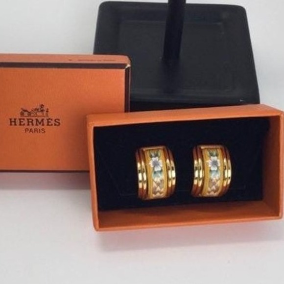 Hermes Jewelry - Hermes Vintage Cloisonne' Luxury Enamel Floral Clip On Earrings in original box
